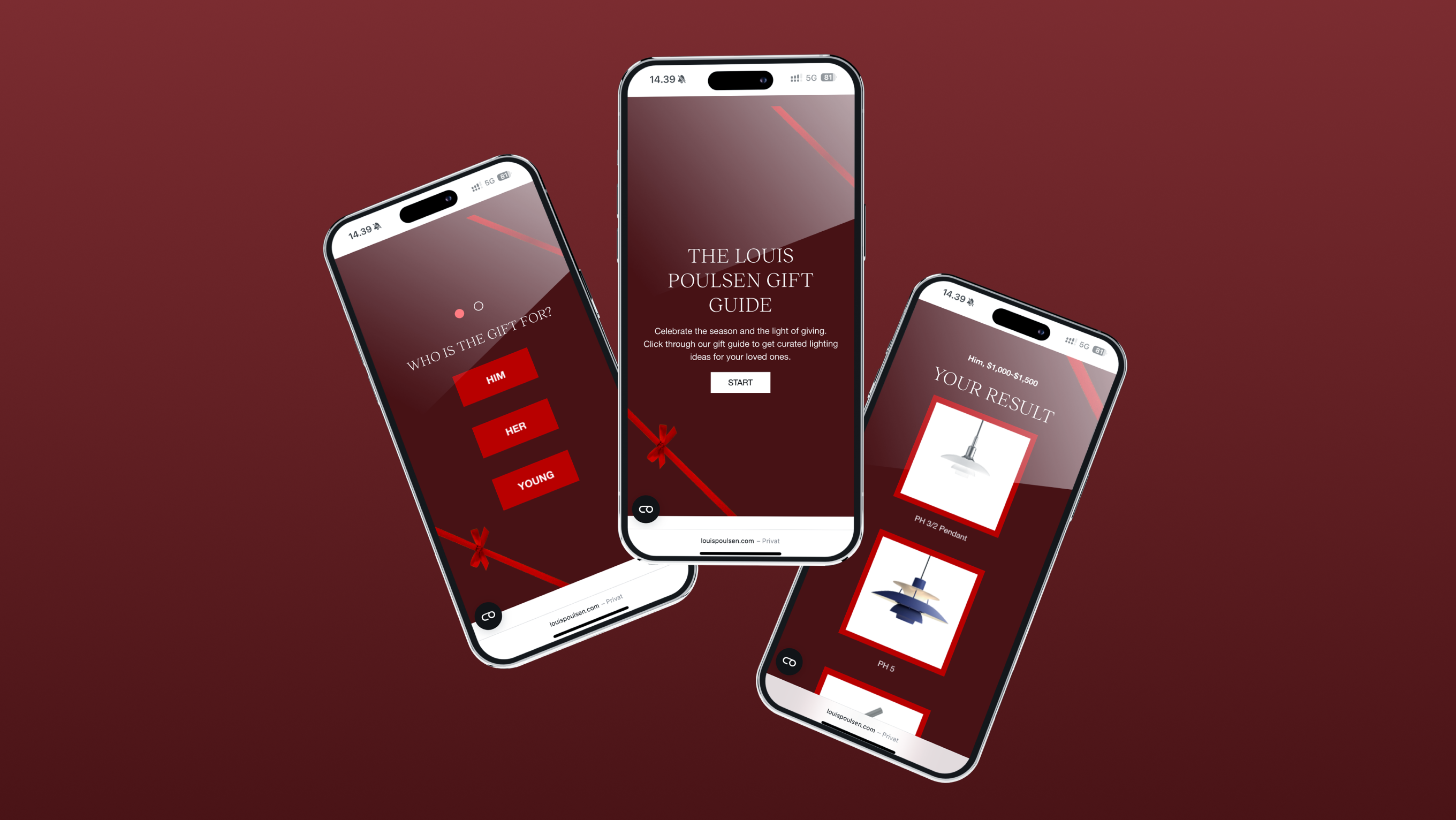 Mobiler med Louis Poulsens digitale gaveguide, © 2025 Louis Poulsen.